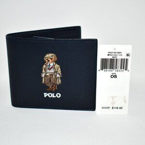 Polo Ralph Lauren Polo Bear Leather Billfold Wallet in Newport Navy #40597461800